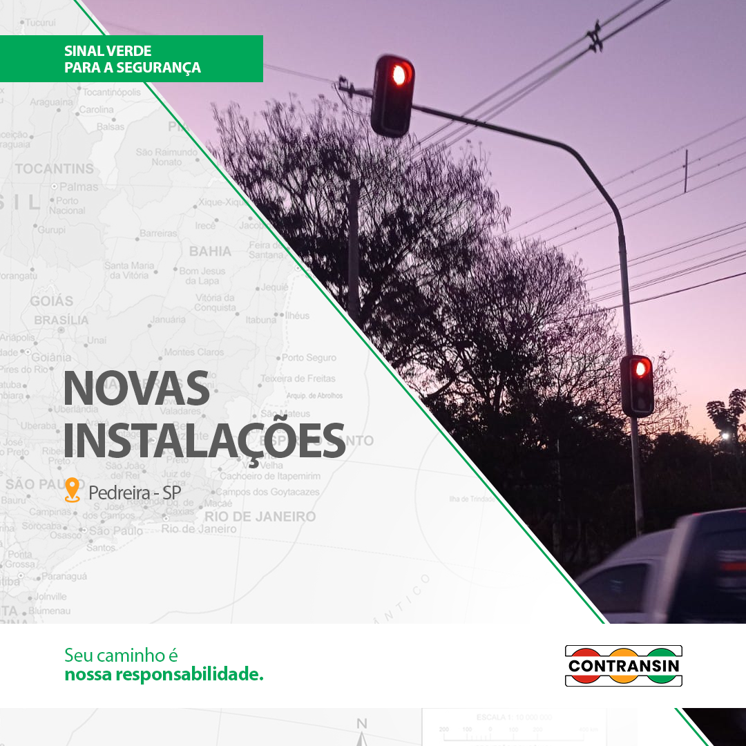 Nova rotatória em Pedreira (SP) recebe semáforos da Contransin